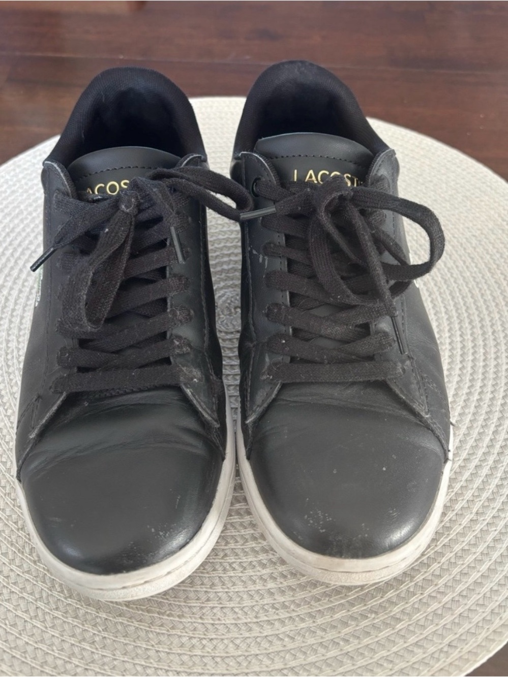 Lacoste Black Leather Low-Top Sneakers with White Sole